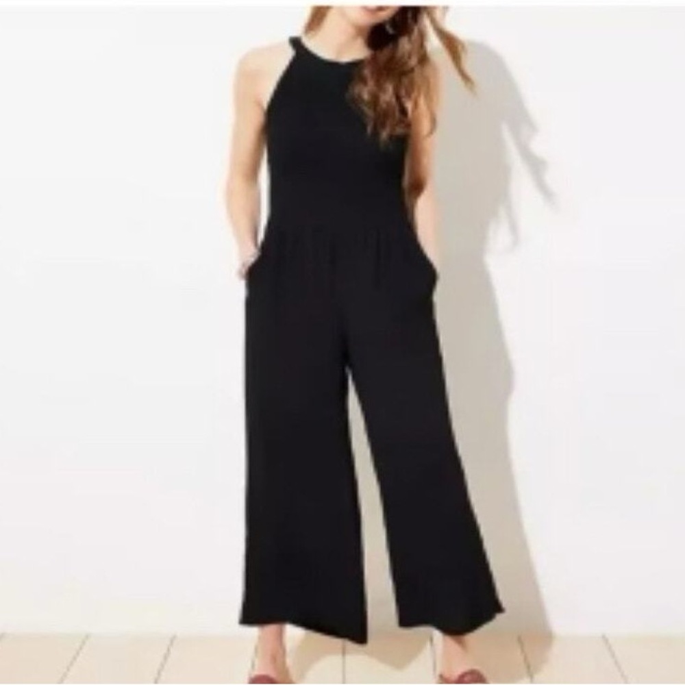 LOFT Elegant Black Sleeveless Smock Top Jumpsuit